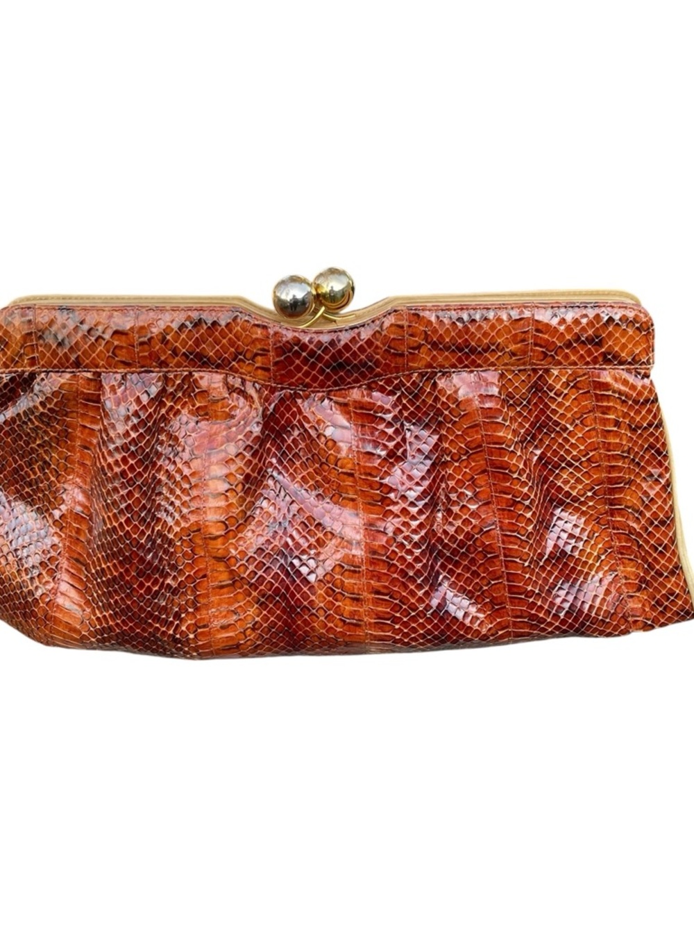 Vintage Genuine Snakeskin Python Clutch with Kiss Lock Closure